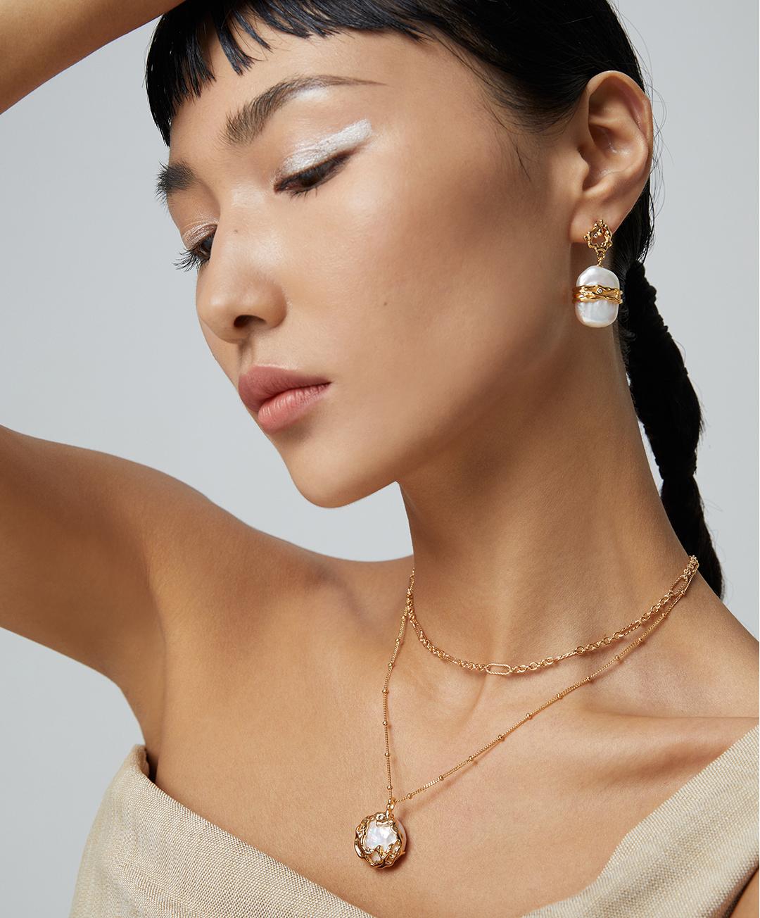 S925 Silver 18K gold plating Natural Pearl Necklace | CHARMIX