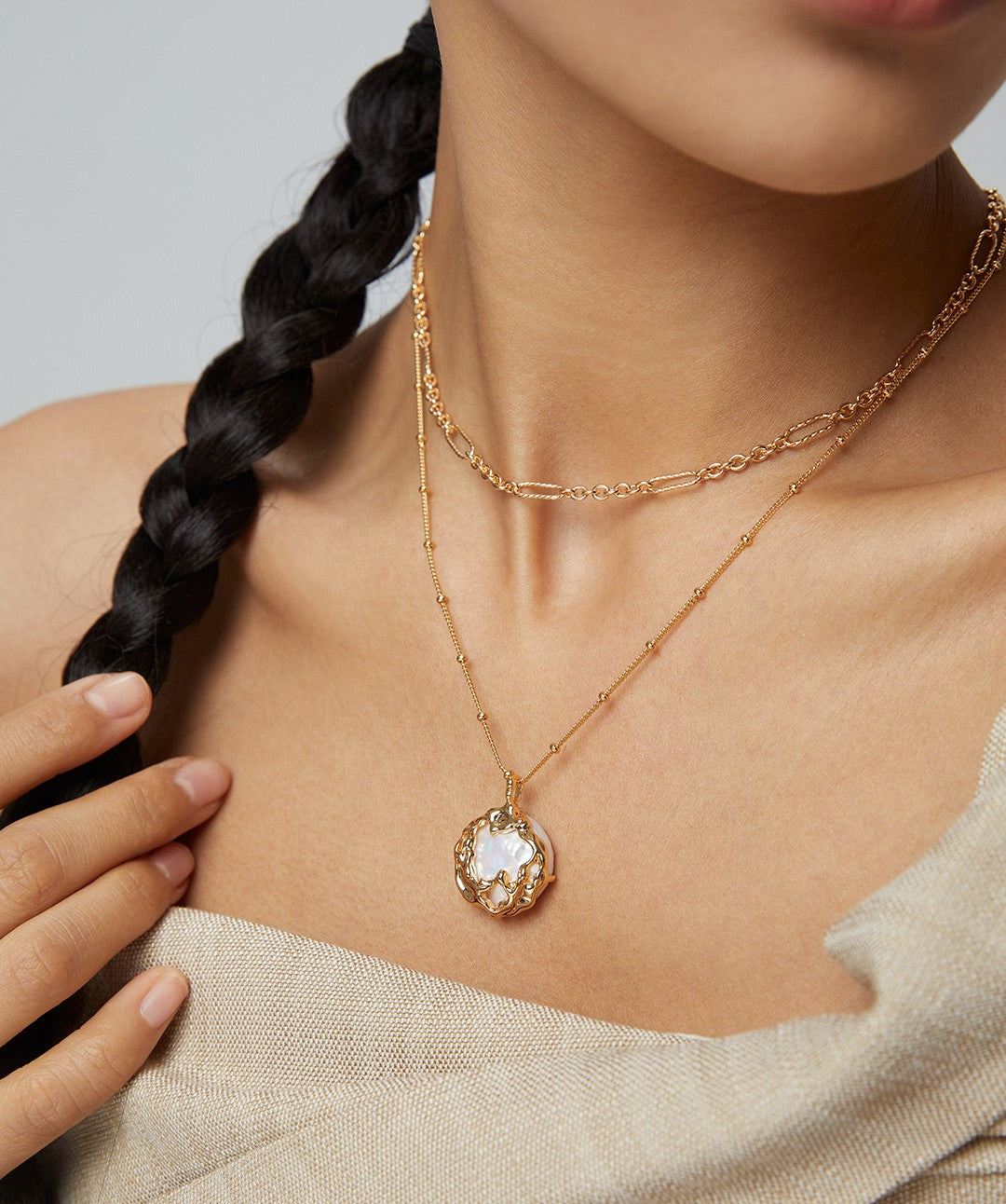 S925 Silver 18K gold plating Natural Pearl Necklace | CHARMIX